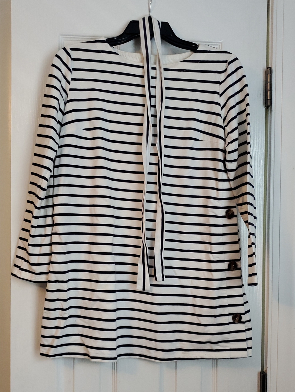 Seraphine White and Black Striped Long-Sleeve Tunic Dress